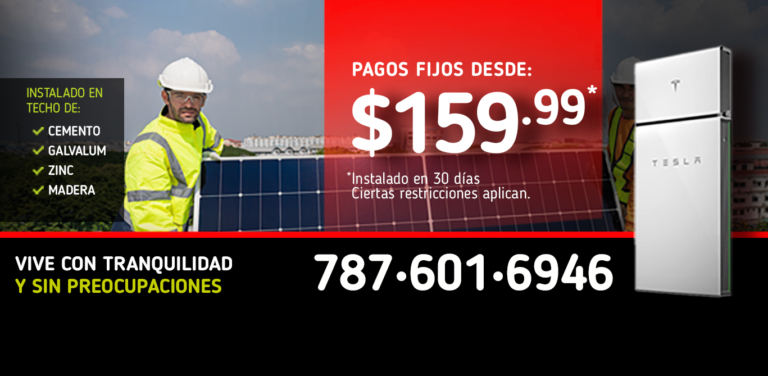 Promoción de instalación de placas solares con pagos fijos desde $159.99 en Puerto Rico